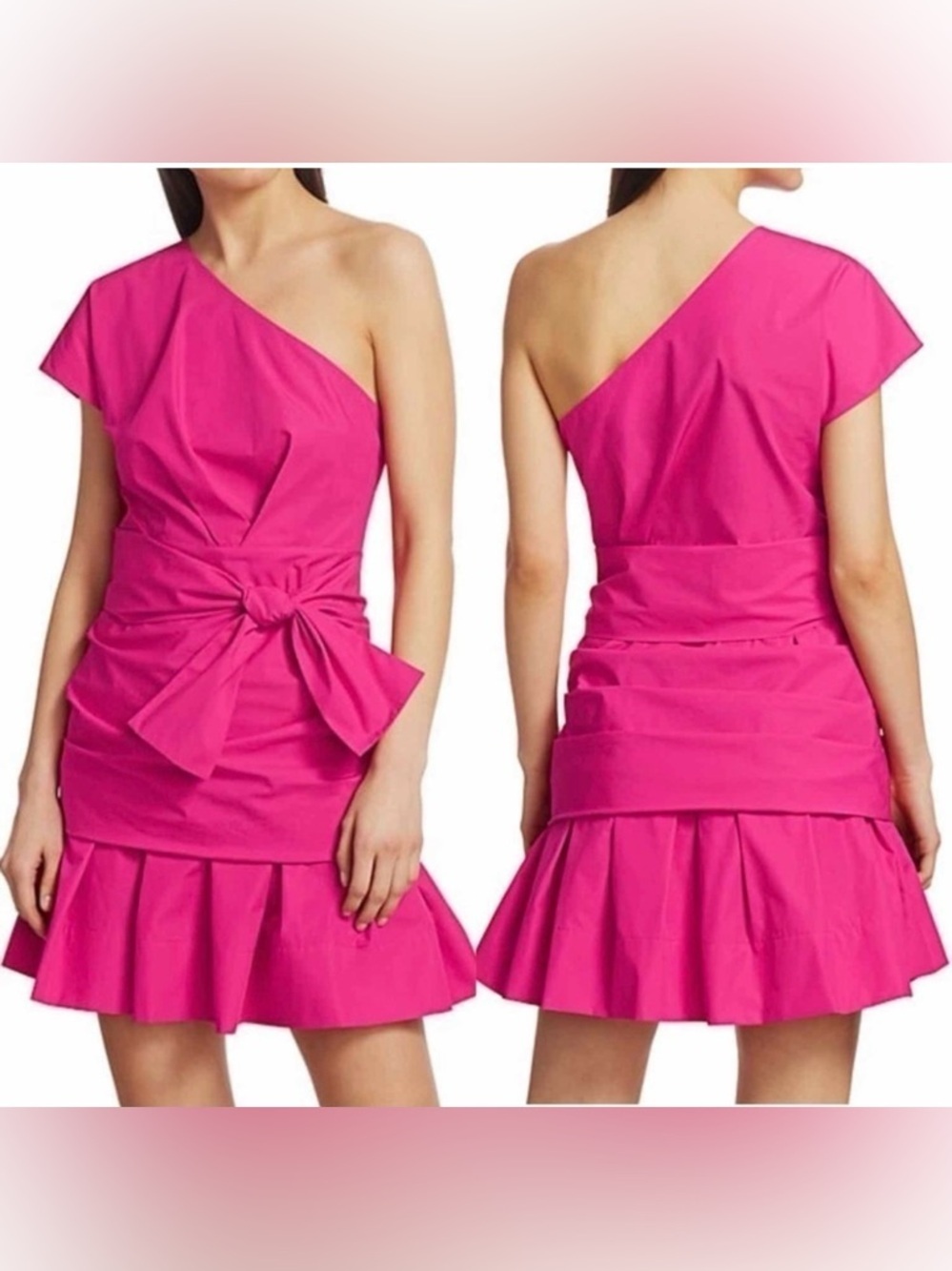 Derek Lam One-Shoulder Hot Pink Bow-Accent Mini Dress - Picture 2 of 3